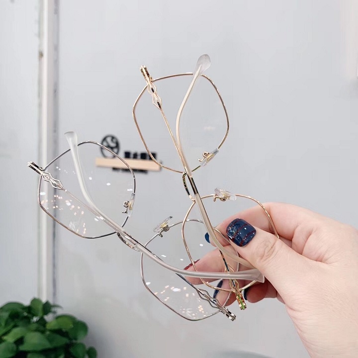 Mắt kính nữ nam thời trang gọng kính cận đa giác phong cách Hàn Quốc mắt không độ chống ánh sáng xanh EMOJI 023
