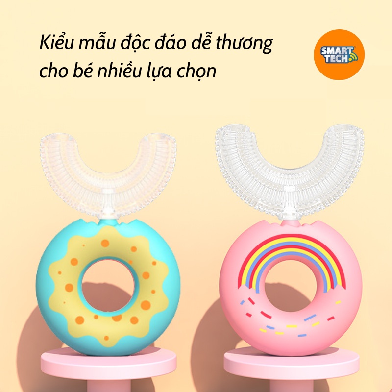 Bàn chải đánh răng cho Donut Rainbow, đầu chải silicon siêu mềm dễ cầm nắm, làm sạch răng 360 độ