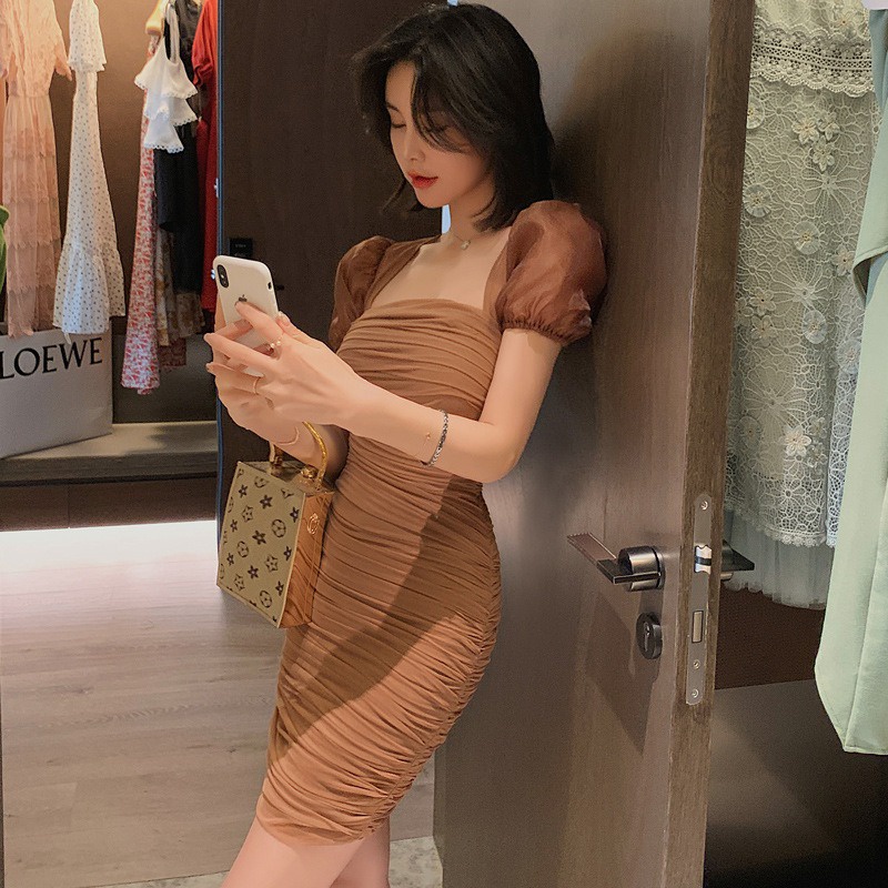 Đầm nữ ZYHT 9201 cổ vuông tay phồng gợi cảm thời trang mùa hè phong cách Âu Mỹ cho nữ