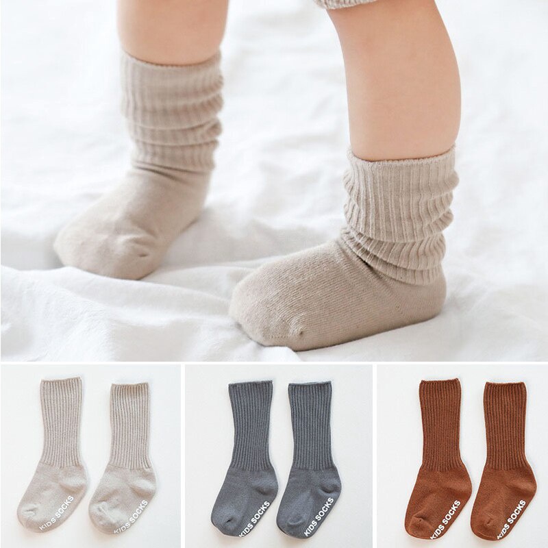 Vớ Cotton Dài Mềm Mại Chống Trượt Màu Trơn Dành Cho Bé Sơ Sinh