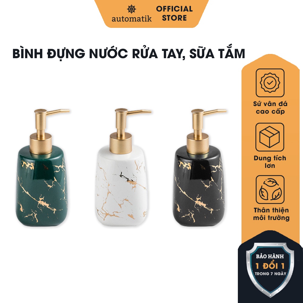 Bình Đựng Nước Rửa Tay, Dầu Gội, Sữa Tắm, Nước Rửa Chén, Có Vòi, Bằng Sứ Cao Cấp, Trang Trí Nhà Tắm, Nhà Bếp - Automatik