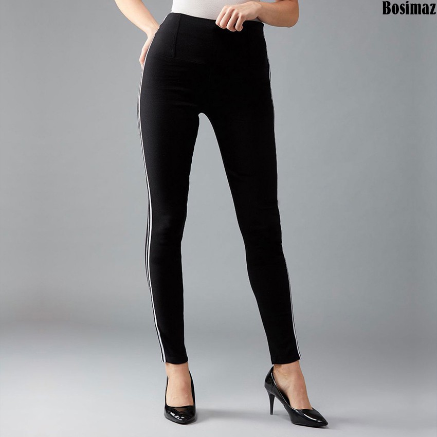 Quần Legging Nữ Bosimaz MS225 dài túi sau màu đen sọc trắng cao cấp, thun co giãn 4 chiều, vải đẹp dày, thoáng mát.