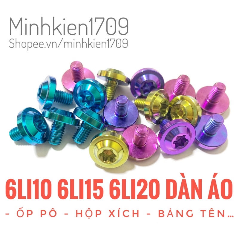 [Mã 258LIFESALE giảm 8% đơn 100K] (GR5 XỊN) Ốc titan 6li10 6li15 6li20 dù to dày gắn dàn áo ốp pô hộp xích bảng tên