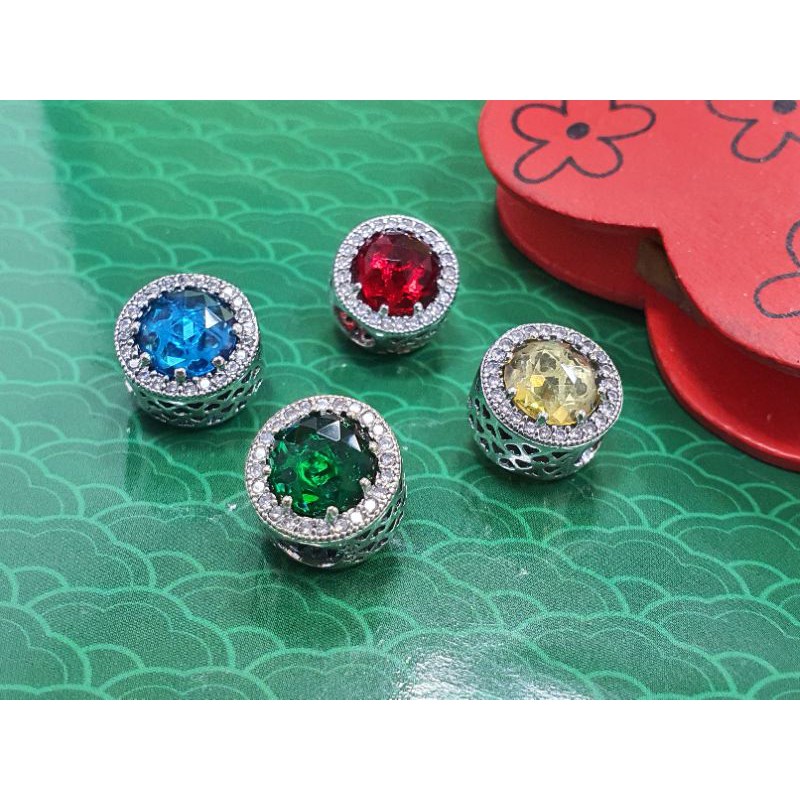 Charm bạc 925 cẩn hạt pha lê màu 12 x 8 mm