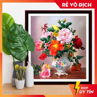 [♥️HOT SALE♥️] Tranh đính đá venus Bình hoa hồng VS408 kích thước 65x55cm