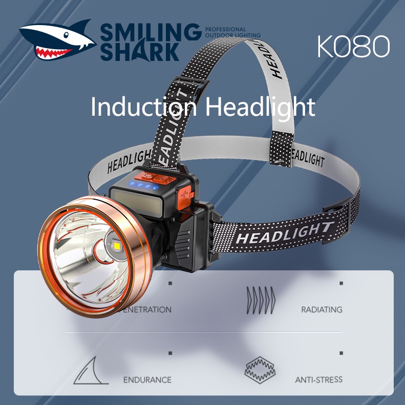 SmilingShark K080 đèn pin đội đầu đèn pha Ánh sáng cảm ứng Đèn pha LED COB Đèn pha LED XHP70 Đèn pha ánh sáng mạnh USB có thể sạc 18650 Tuổi thọ pin dài Màn hình điện với cảnh báo ánh sáng đỏ Nguồn sáng kép cho đèn chiếu tia cao và đầu tia thấp Ngoài trời