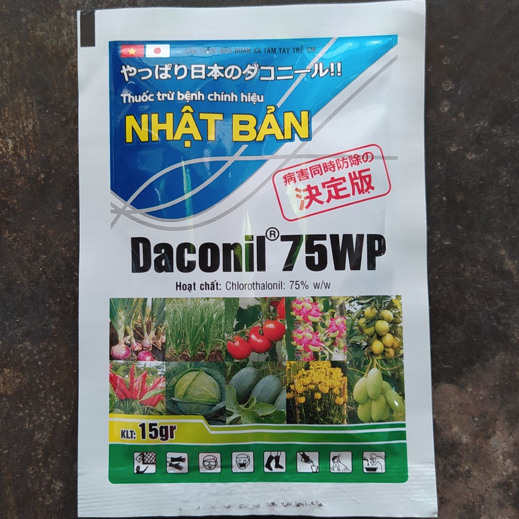 Thuốc Trừ Bệnh Daconil 75WP gói 15g, Phòng trừ sương mai, phấn trắng, đốm lá, thán thư... cho cây trồng