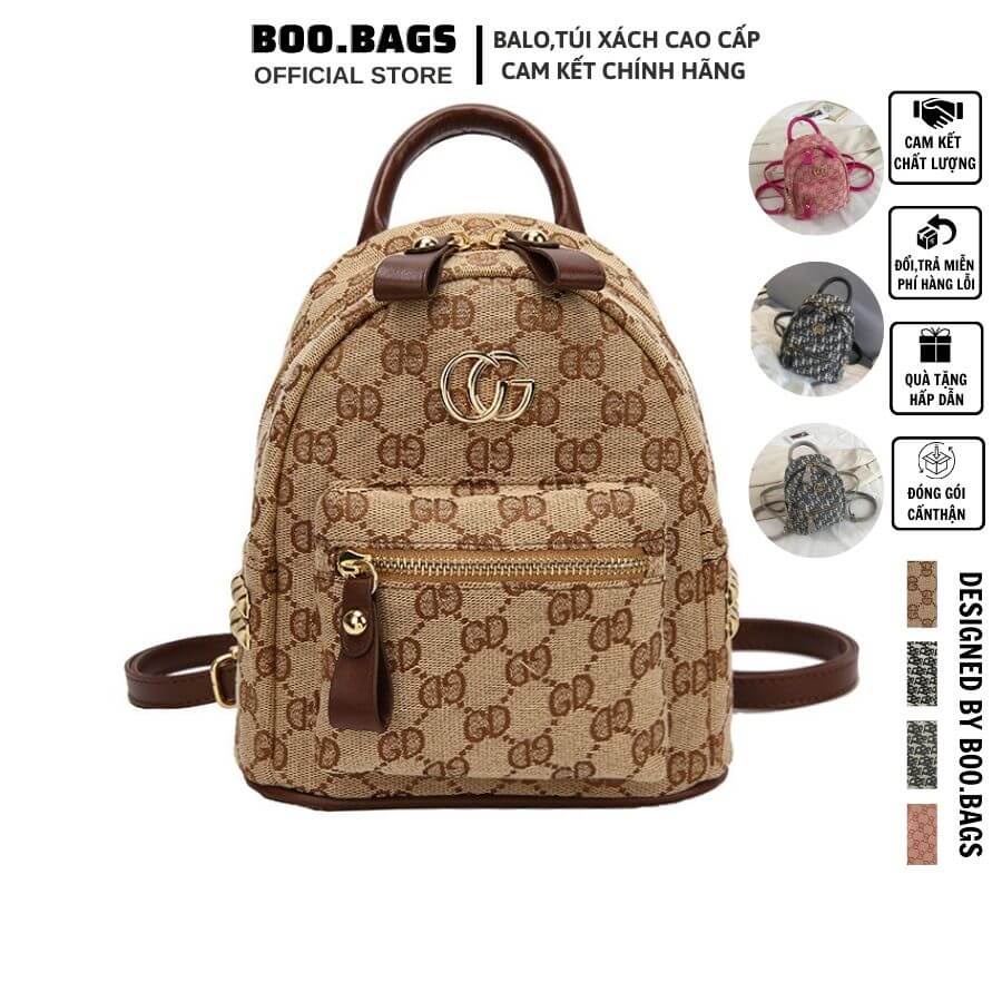 Balo Nữ Mini Thời Trang Guci Đi Chơi, Đi Làm Phong Cách Hàn Quốc Chất Liệu Da Pu Và Vải Canvas - Boo-014