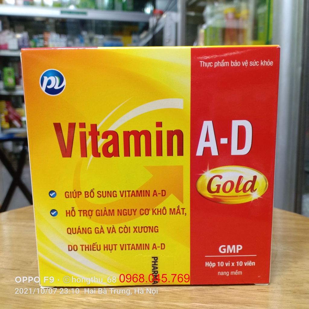 Vitamin A-D Gold Phúc Vinh - Giúp giảm nguy cơ khô mắt, quáng gà, còi xương hộp 100 viên