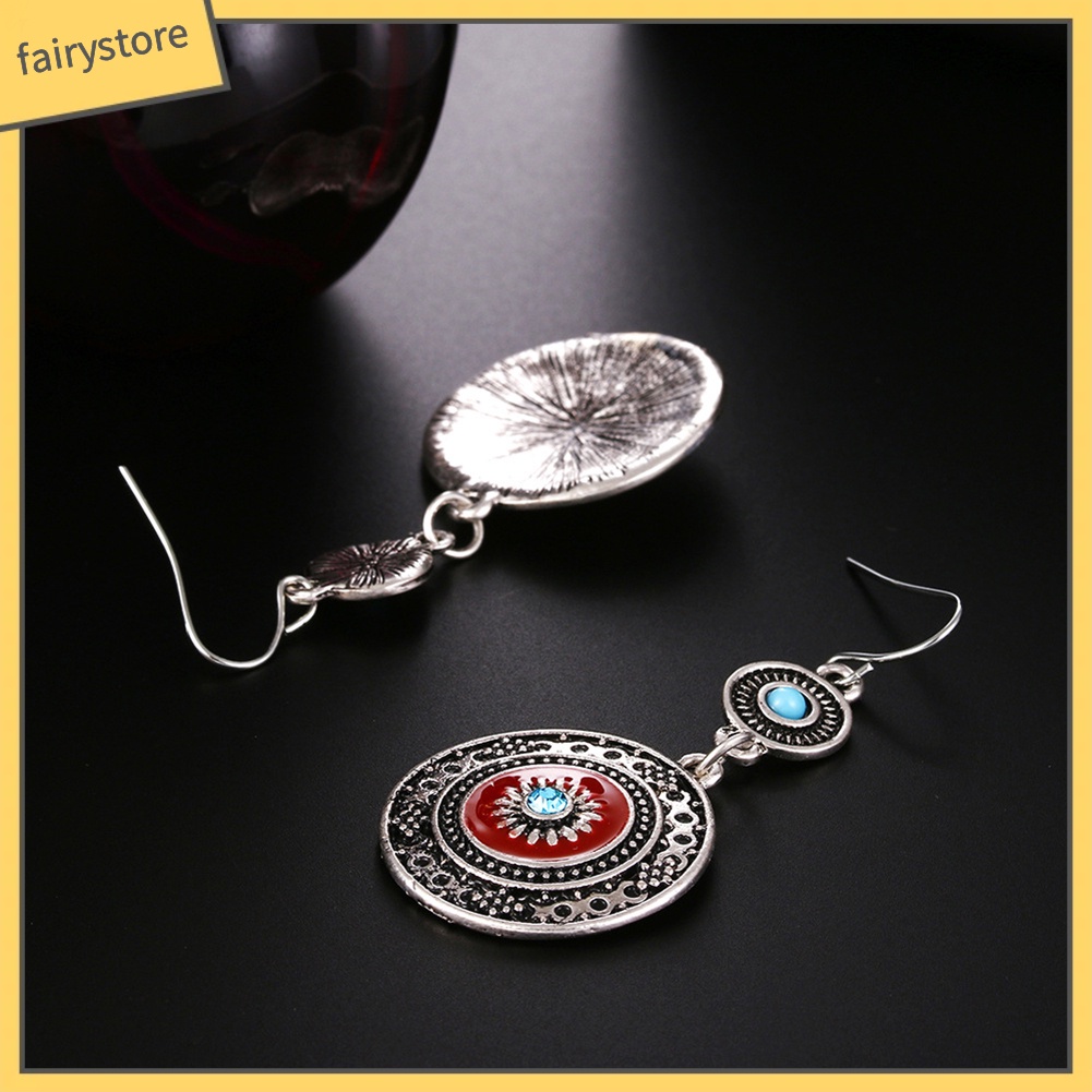 Bông tai dài hình hoa đính đá phong cách dân tộc