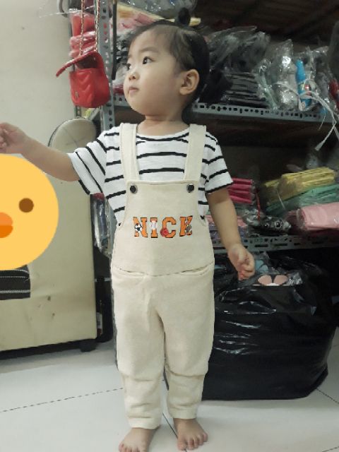 xả lỗ lẻ size:  Yếm nỉ dài NEXXI tặng kèm áo kẻ sọc  cho bé trai, bé gái size 9-19kg