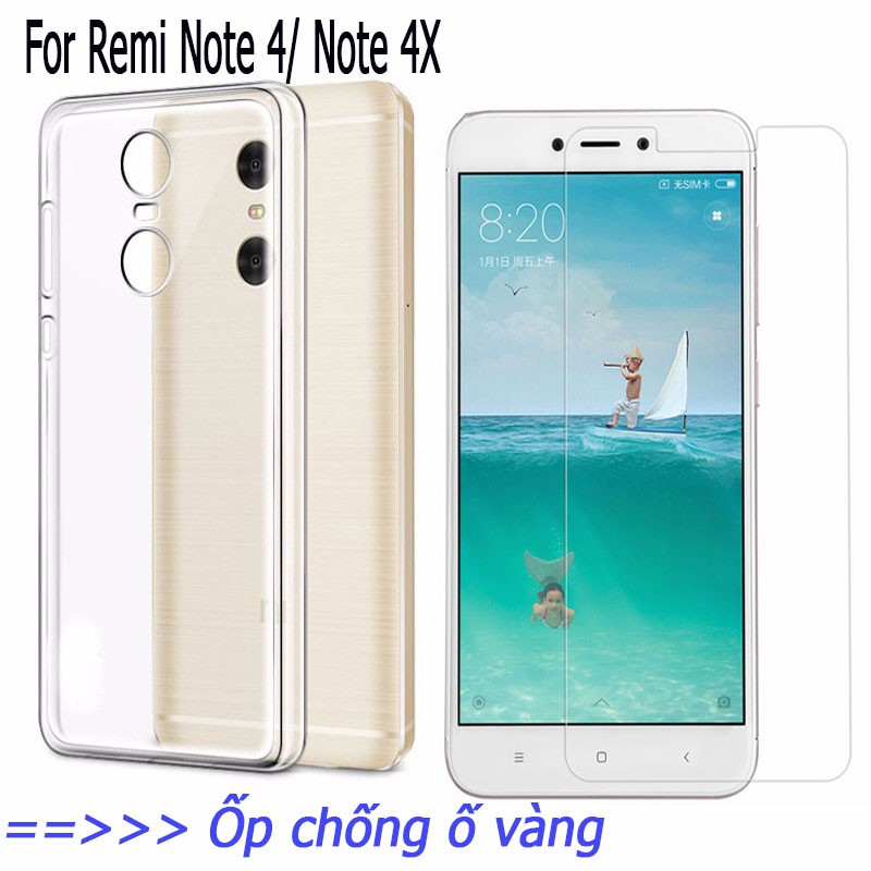 Bộ ốp lưng Redmi Note 4 , Kính cường lực trắng trong