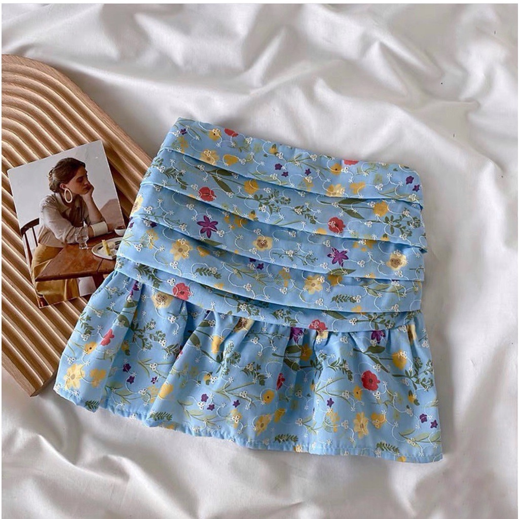 Áo quây hoa nhí xoè màu xanh biển lưng chun A2184