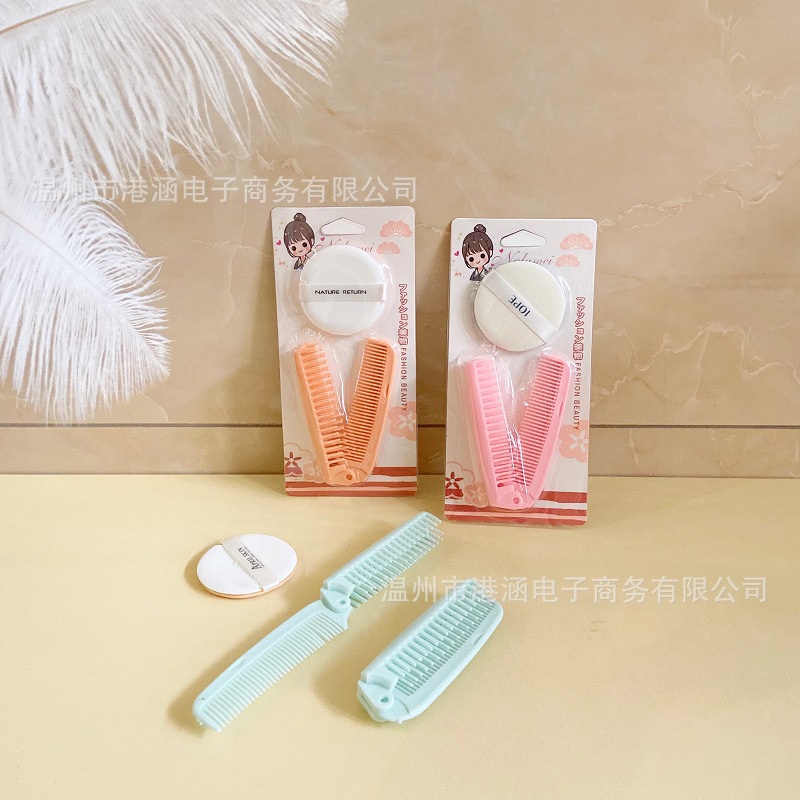 Combo lược gấp và bông phấn tiện lợi giá rẻ du lịch đi học giá rẻ
