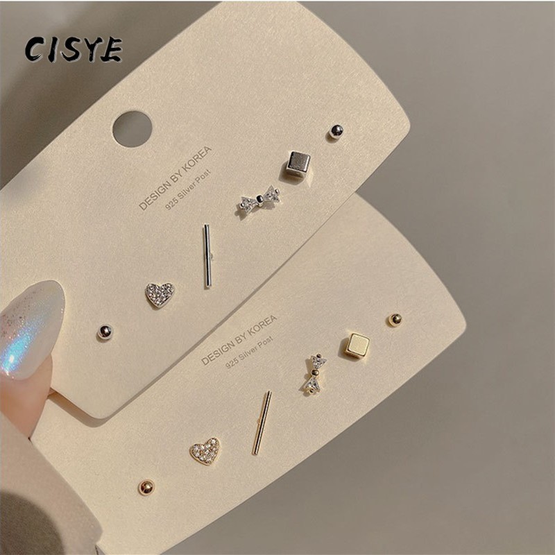 Set 6 Khuyên Tai Đính Đá zircon Không Gây Dị Ứng Thời Trang Cho Nữ