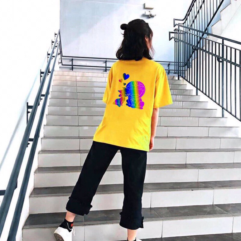 Áo thun phản quang in hình Doreamon from rộng tay lửng nam nữ mĩ đều ngầu