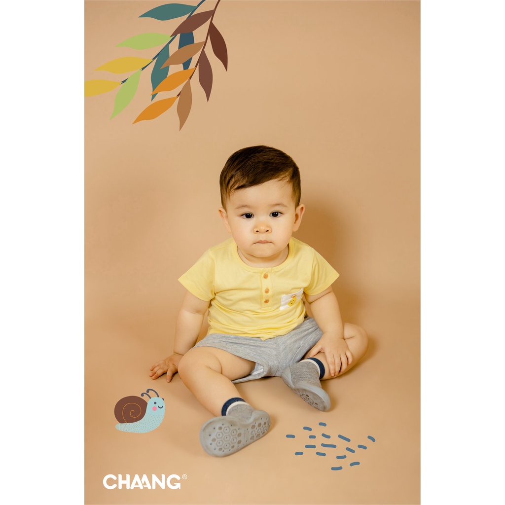 Chaang Áo cộc tay bổ trụ Summer vàng chất cotton mềm mại thoáng mát