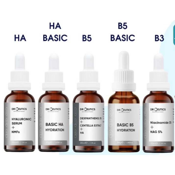 Serum Cấp Ẩm, Giảm Mụn, Phục Hồi Da Drceutics HA, B5, B3, Niacinamide, Vitamin C 30ml