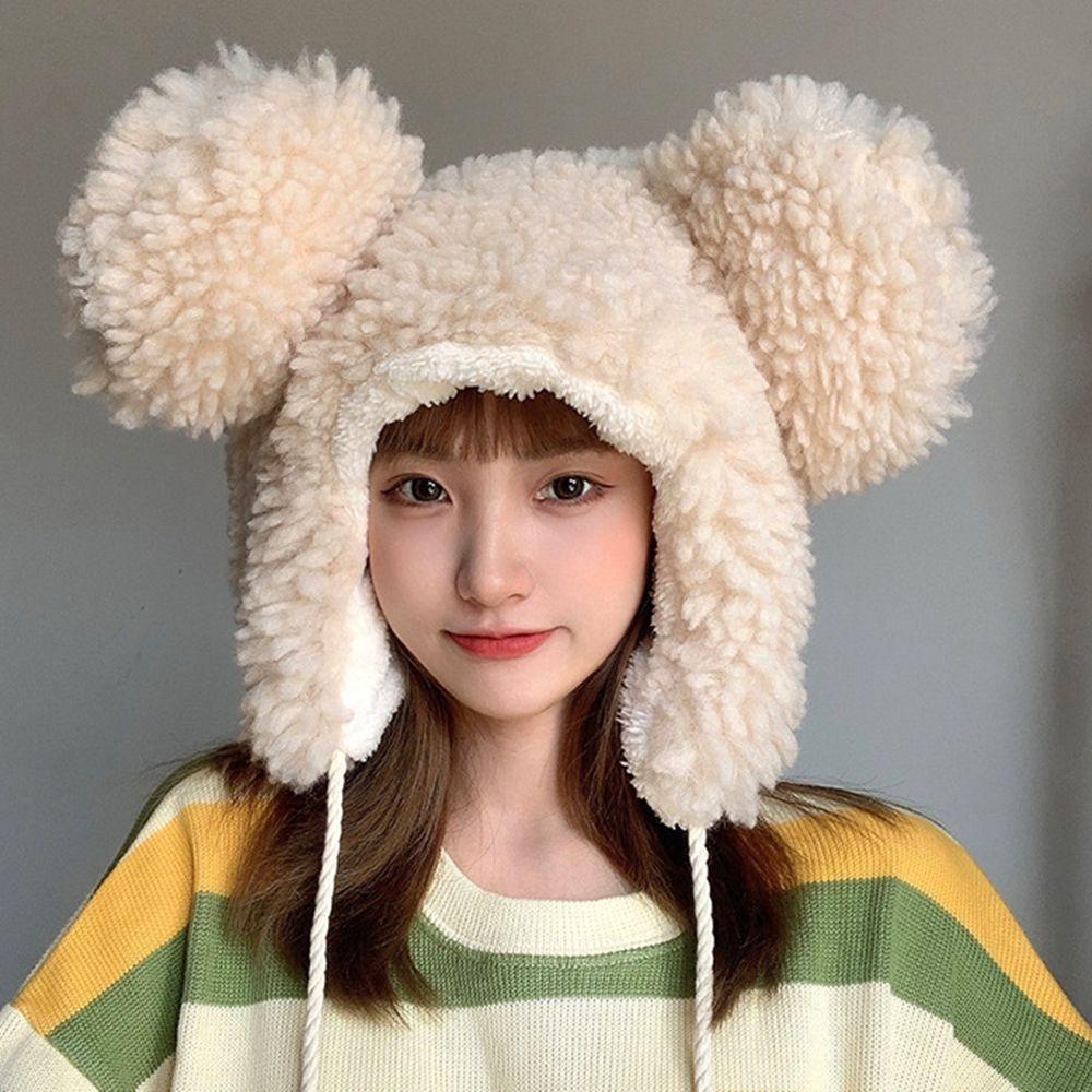 Mũ Bomber Vải Bông Tai Gấu Hoạt Hình Bảo Vệ Tai Ngọt Ngào Thoải Mái Cho Nữ