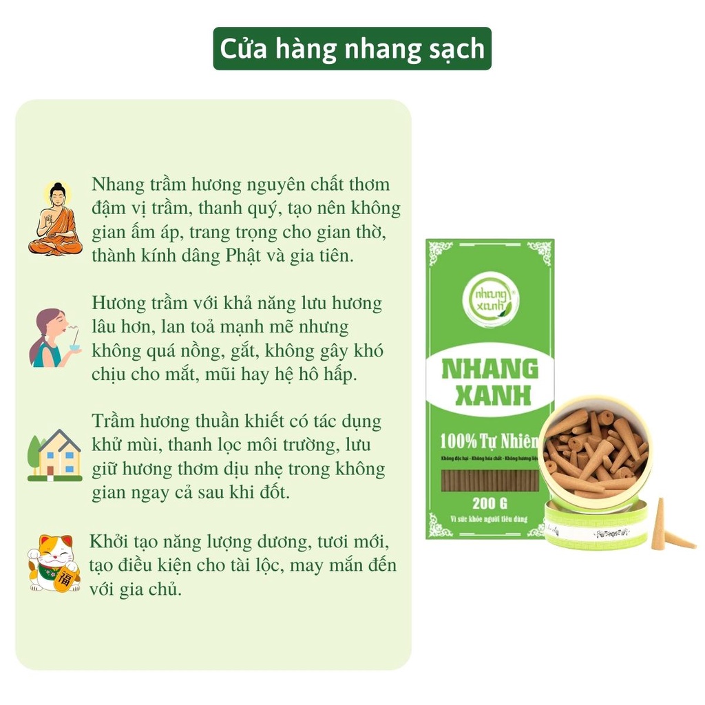 Combo Nhang trầm hương Nhang Xanh hộp 200gr 20cm và nụ trầm hương cao cấp 60 viên