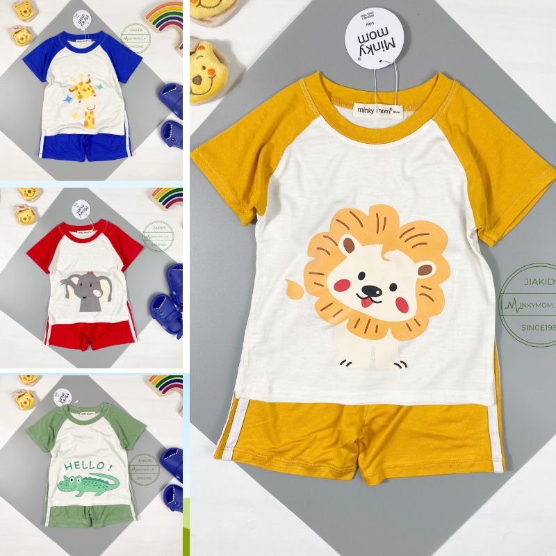 [Bé:6-27kg] Bộ Quần Áo Ngắn Tay Minky Mom, Vải Thun Lạnh Thoáng Mát In Hình Cá Sấu, Voi, Sư Tử, Hươu - Mã: TN-IN80