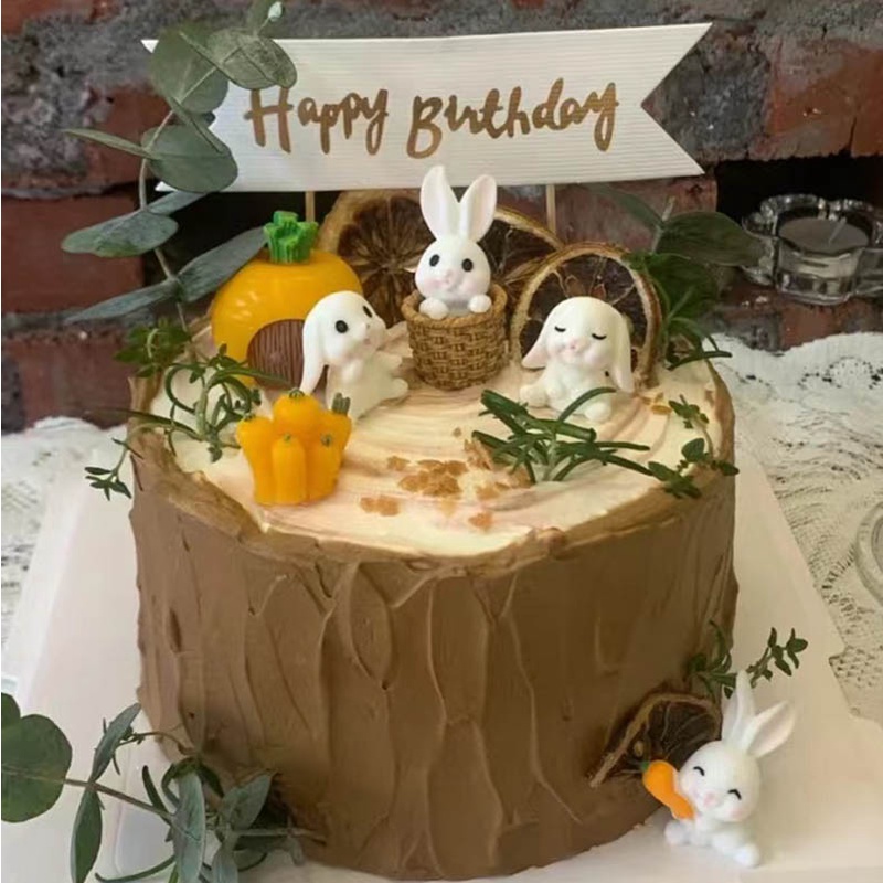 Phụ kiện trang trí bánh kem hình thỏ 3D dễ thương