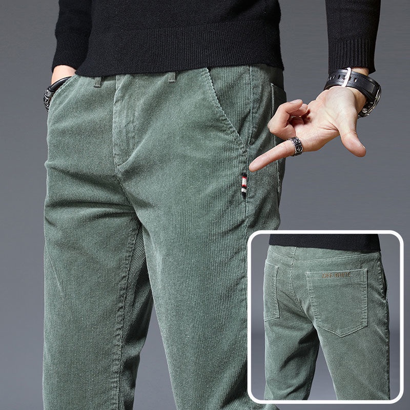 Quần Dài Dáng Rộng Bằng Vải Nhung Kẻ Thời Trang Mùa Thu Dễ Phối Đồ Cho Nam Trung Niên Musim Gugur Lelaki Seluar K