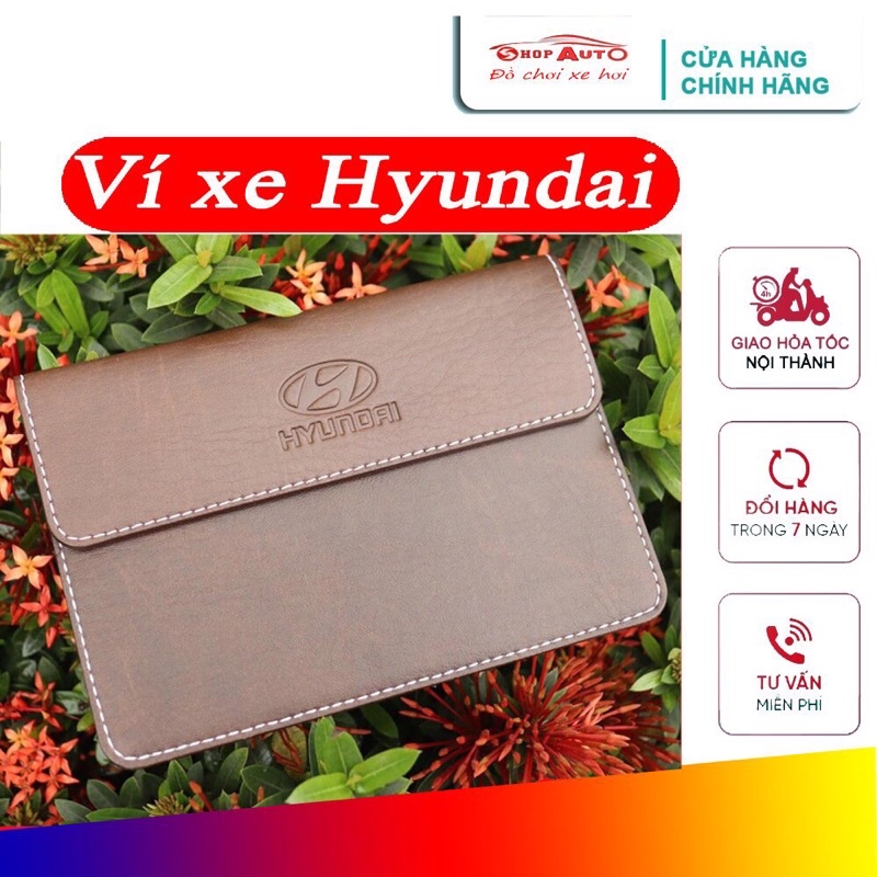 VÍ DA ĐỰNG ĐĂNG KIỂM, GIẤY TỜ Ô TÔ CAO CẤP in dập nổi logo hãng xe Hyundai kích thước 19x12cm