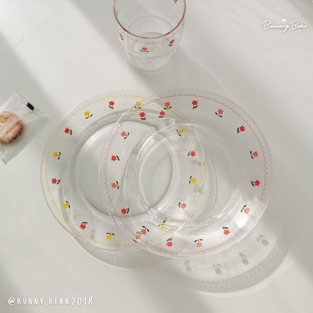 Đĩa thủy tinh đĩa đựng salad đựng trái cây hoa quả tulip xinh xắn