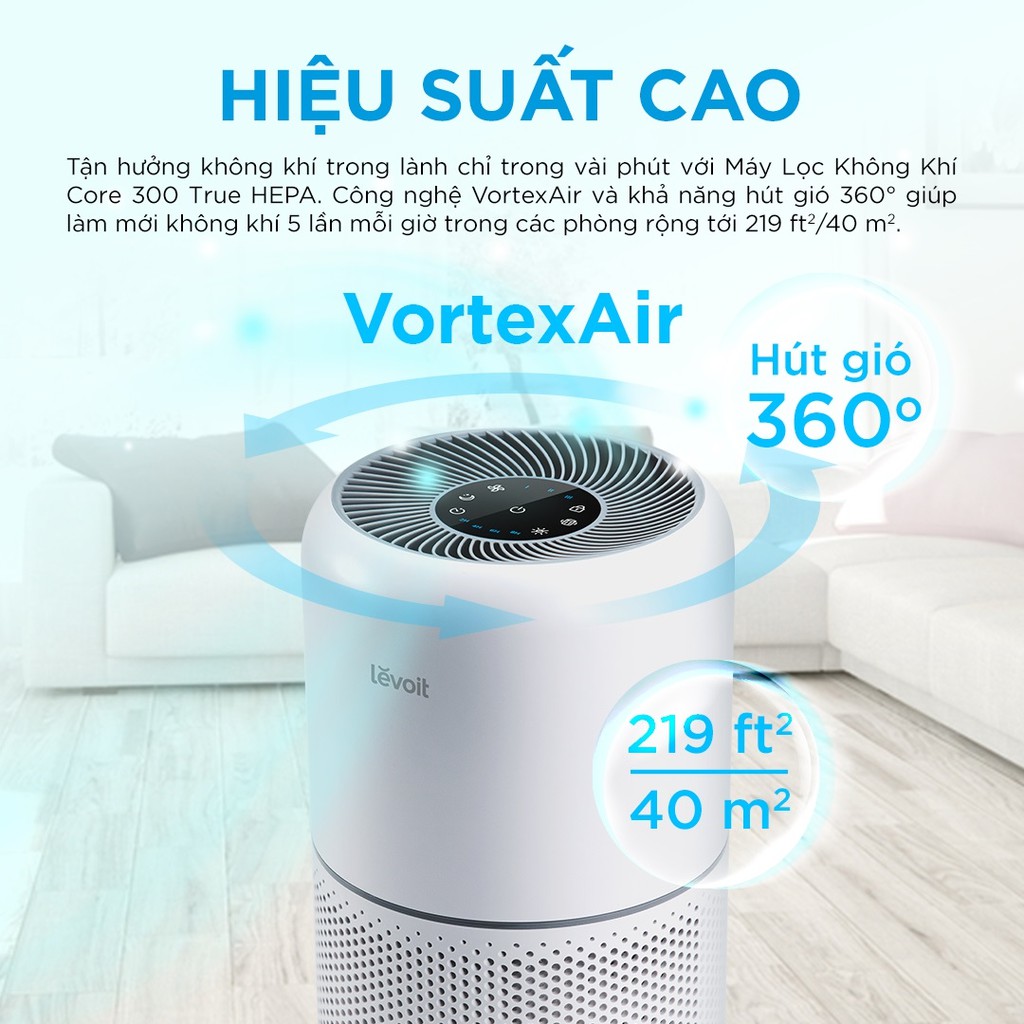 [Mã ELHA22 giảm 5% đơn 300K] Máy Lọc Không Khí Levoit Core 300 40m2 Bộ lọc HEPA 13 Lọc Bụi Mịn - Kháng Khuẩn