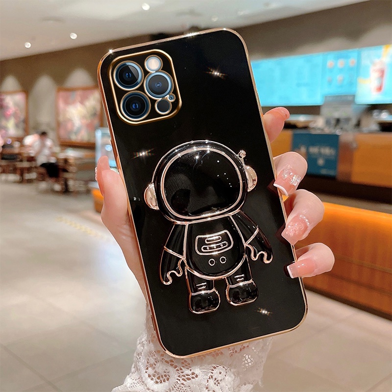 Ốp Điện Thoại Cao Su Mềm Mạ Điện Hình Phi Hành Gia Có Giá Đỡ Gấp Gọn Thời Trang Cho iPhone 6 Xs Max 6S 6Plus 7 8 Plus XR R&amp;X