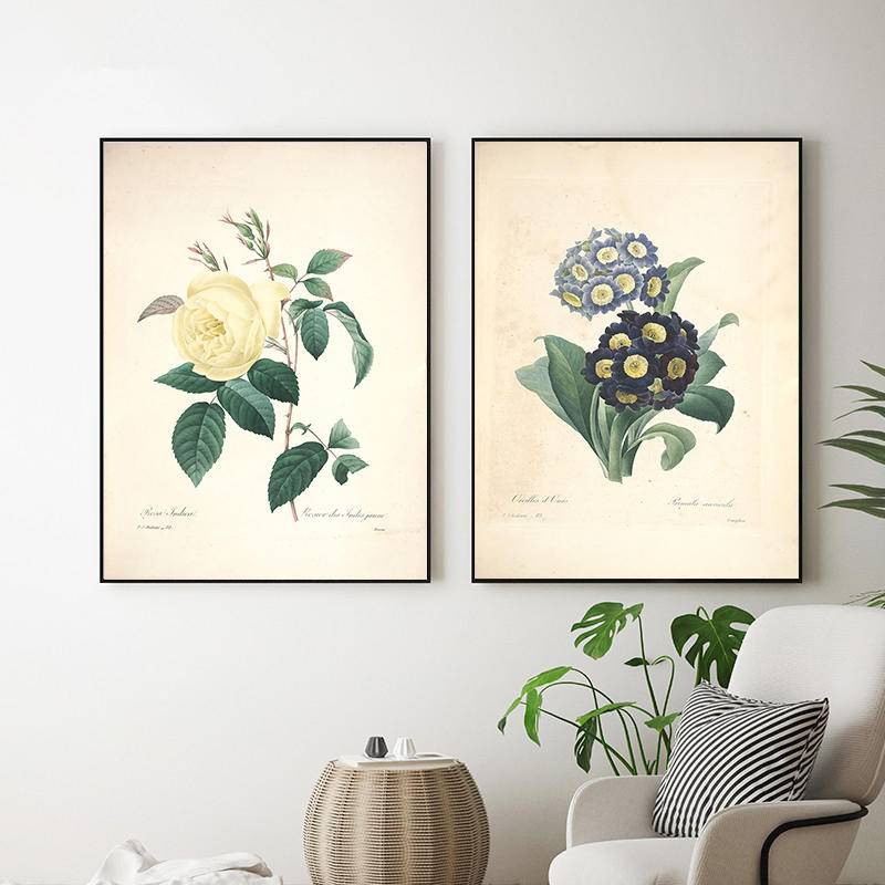 Tranh vải canvas treo tường họa tiết hoa lá trang trí vintage