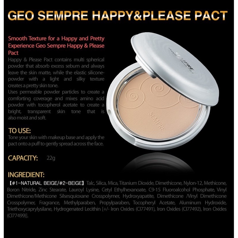 Phấn phủ Geo lamy Sempre Happy &amp; Please Pact trắng