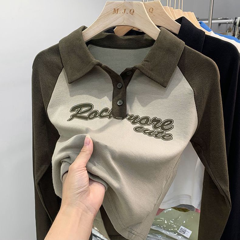 Áo polo COZOKC tay dài dáng ôm màu tương phản thời trang