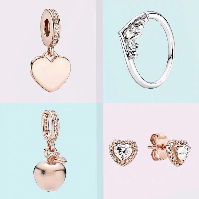 charm pan treo quả táo vàng hồng bạc s925