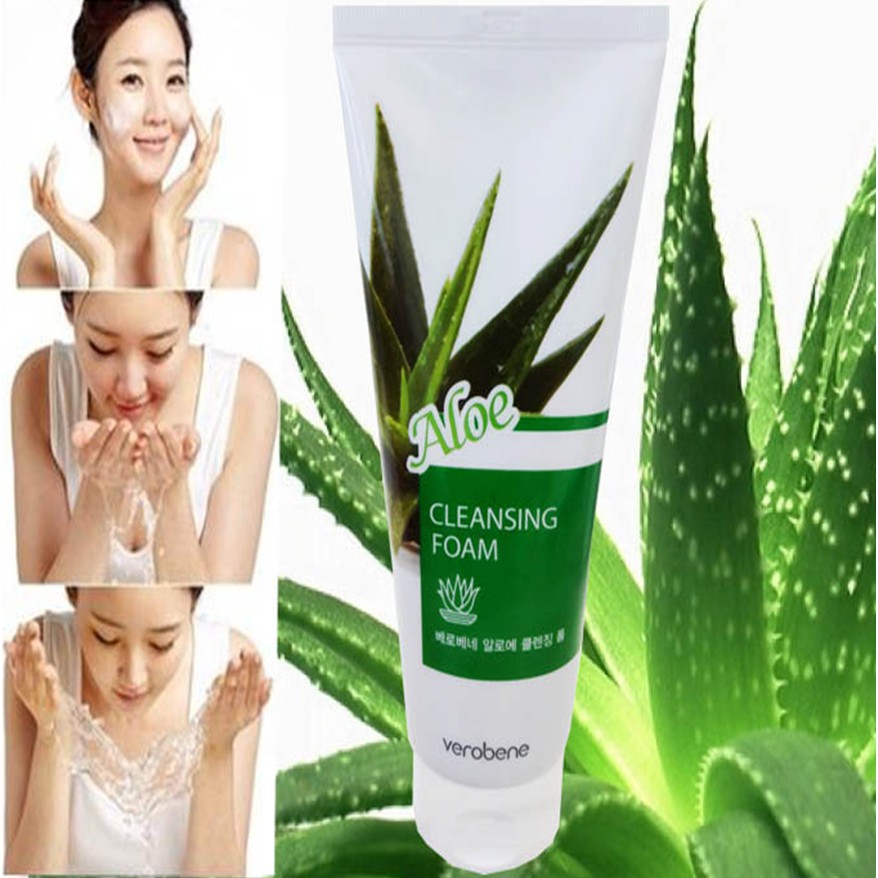 Sữa rửa mặt lô hội trắng da, xóa xạm Verobene Aloe Cleansing Foam Hàn quốc 180ml/Hộp