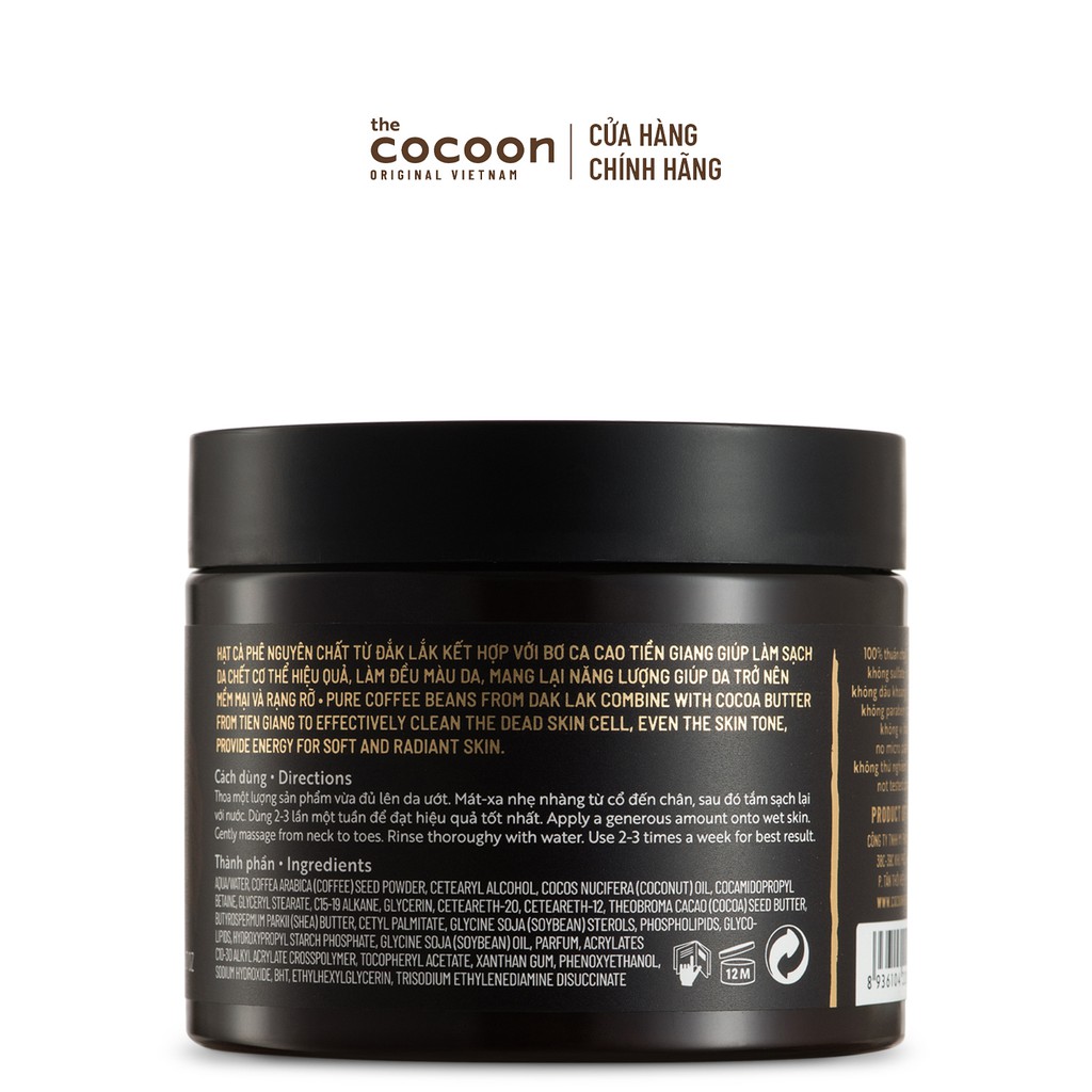 [Mã FMCGMALL -8% đơn 250k] Combo 2 hũ Cà phê Đắk Lắk làm sạch da chết cơ thể Cocoon 200ml/hũ