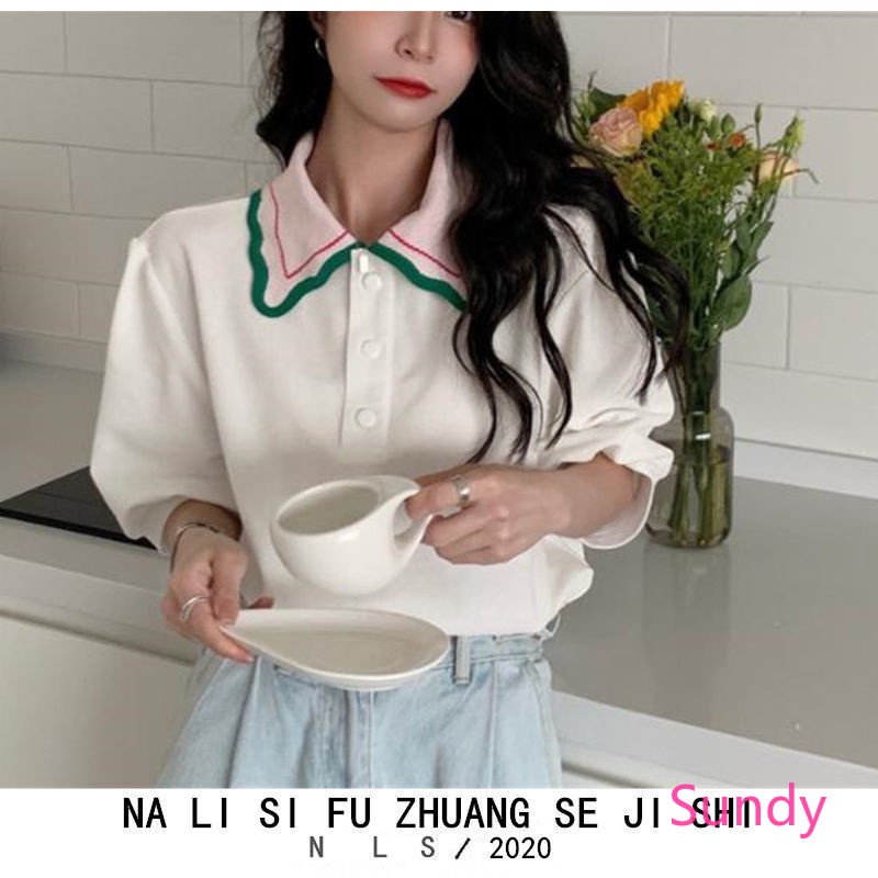 Áo Tay Phồng Cổ Polo Thời Trang Mùa Hè Pháp Cho Nữ