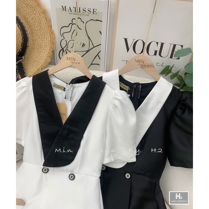 Váy Pha Cổ 2 Màu Trắng Đen Siêu Xinh Có Ảnh Thật