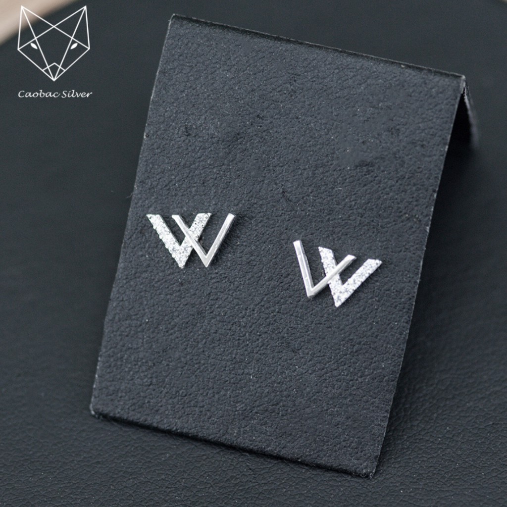 Khuyên Tai Bạc Ta CaoBac Jewellery Cho Nam Nữ Mặt Chữ W Basic