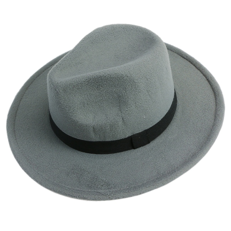 Nón Fedora Panama Vành Rộng Bằng Vải Nỉ Cứng Đính Nơ Cho Nam Và Nữ