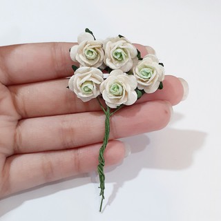 Hoa hồng giấy mini trang trí sổ tay, thiệp, khung tranh treo (trắng pha lá)