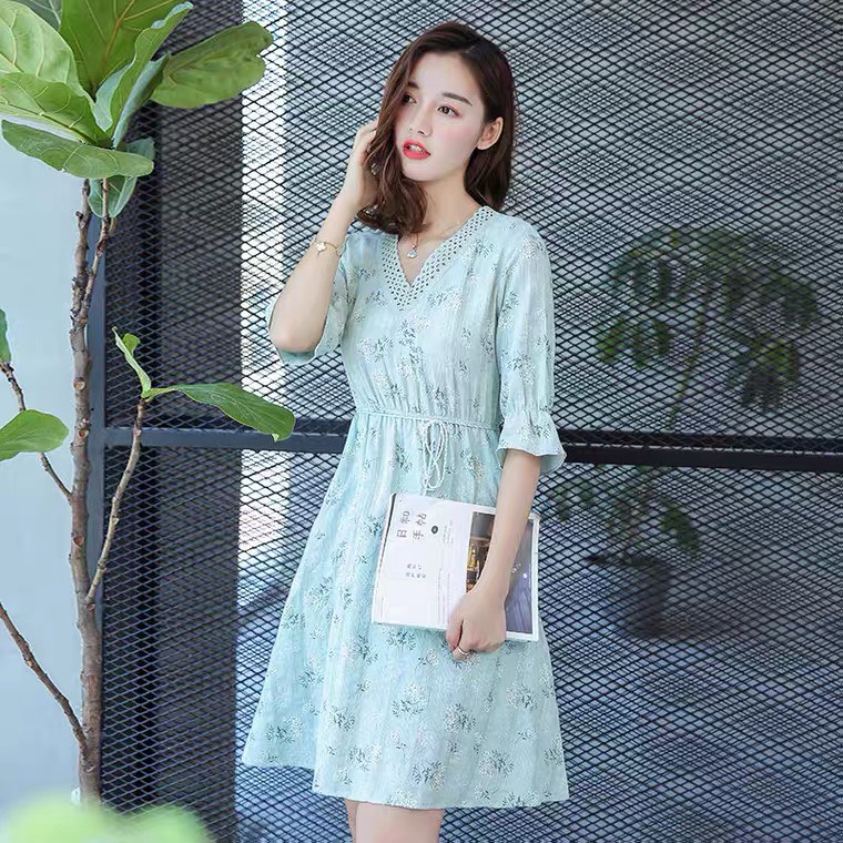 Váy thô hoa nhí, Váy hoa nhí tay lỡ, kiều dáng xoè nhẹ xinh xắn