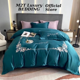 Bộ vỏ chăn ga gối phi lụa m2t bedding luxury hàng cao cấp - phi lụa thêu hoa