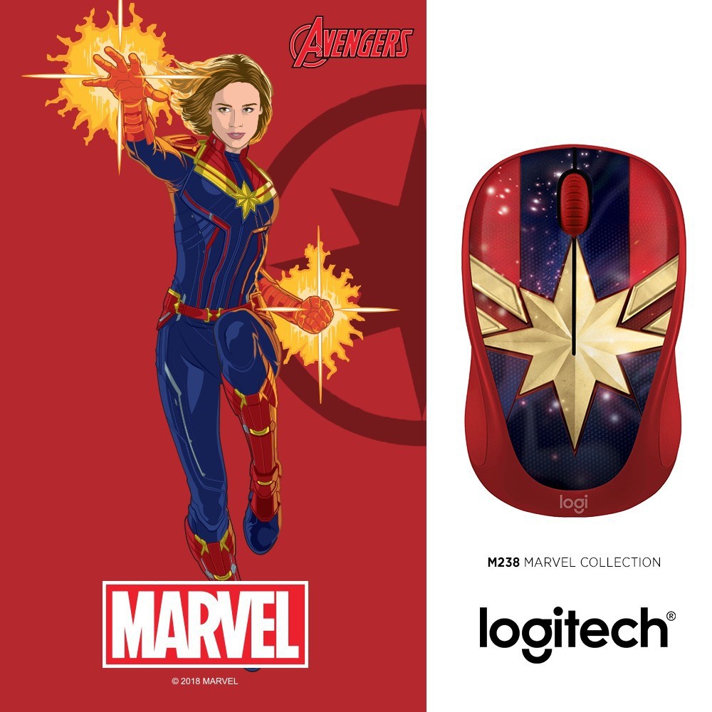 Chuột không dây LOGITECH M238 Captain Marvel - Marvel Collection - Hãng phân phối chính thức - Bảo hành 1 năm