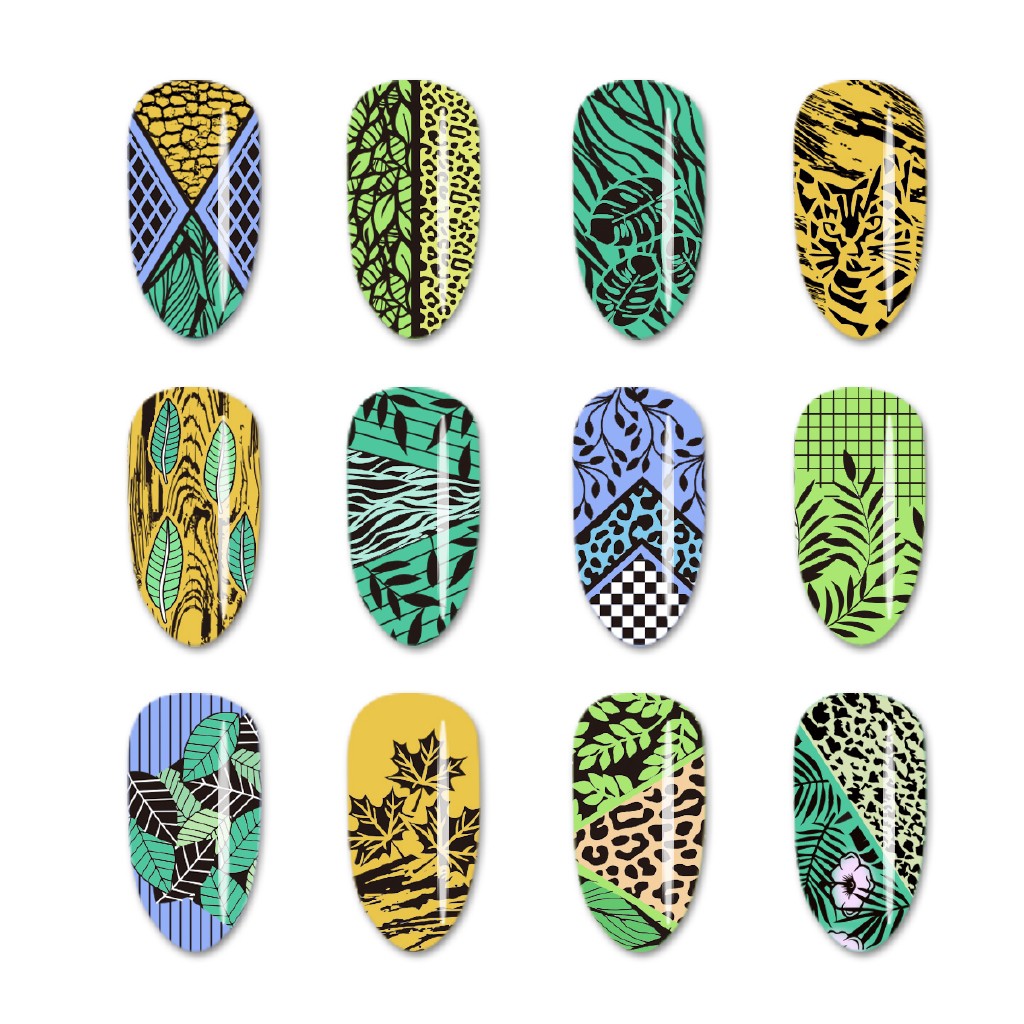 [Hàng mới về] Khuôn dập trang trí móng tay họa tiết lá và da báo