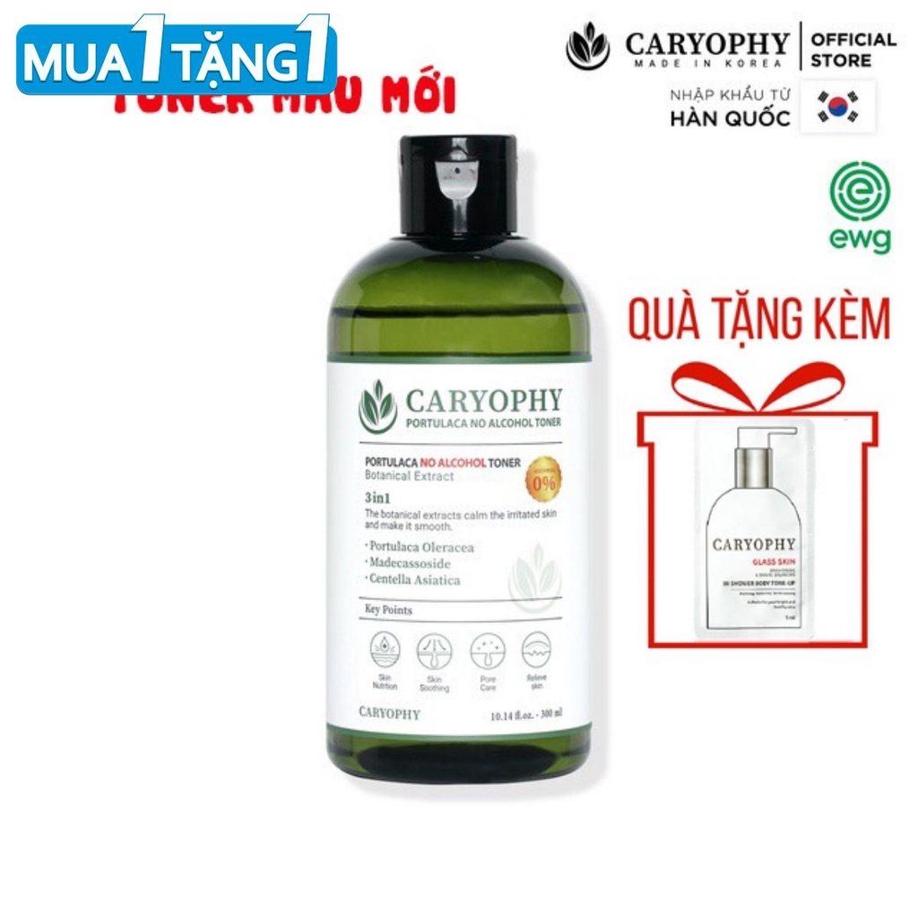 Toner cho da thường da dầu mụn lỗ chân lông to da nhạy cảm da hỗn hợp thiên dầu Caryophy Hàn Quốc 300ml