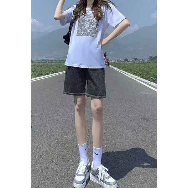 Quần Short Denim Lưng Cao Ống Rộng Thời Trang Mùa Hè Mới 2022 Dành Cho Nữ