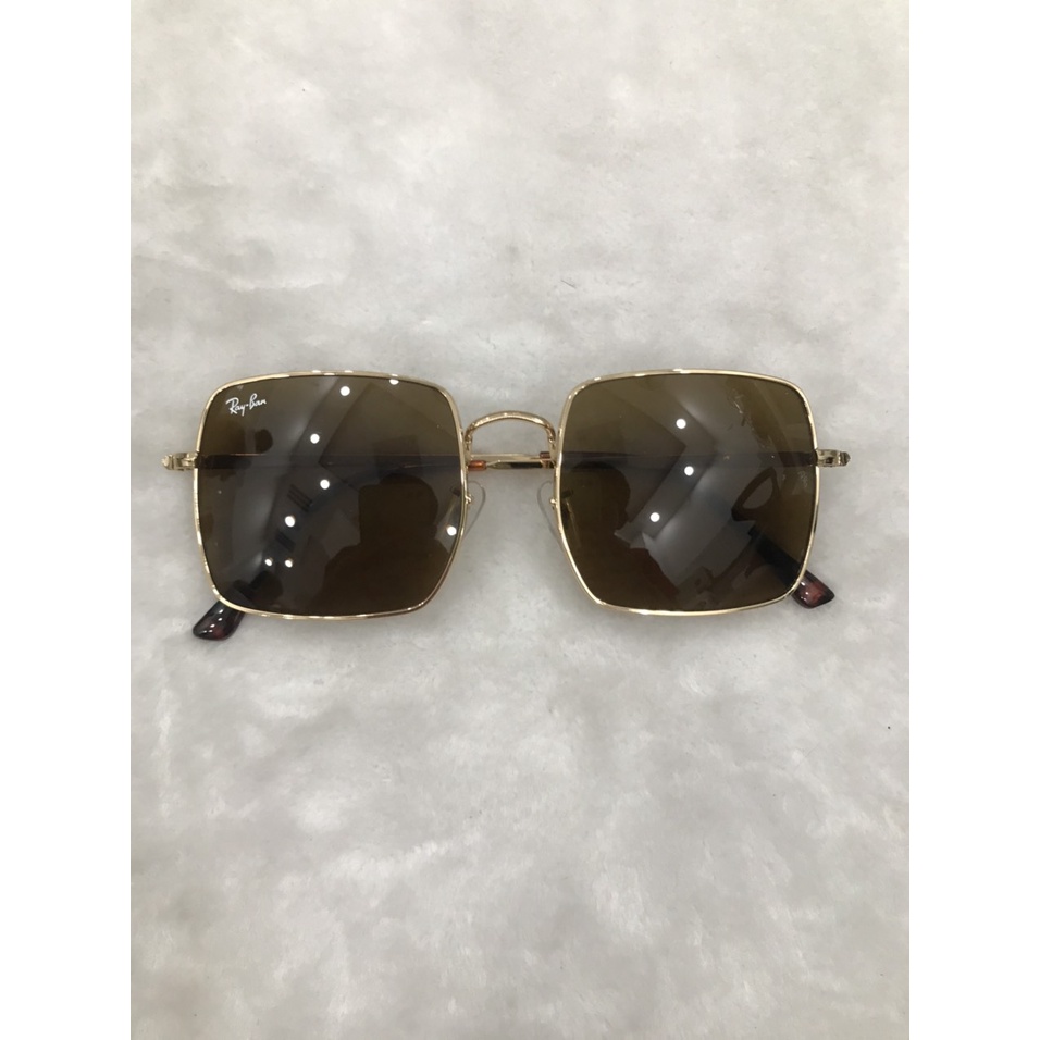 Kính Mát Rayban Mắt Vuông Nâu Trà - Gọng Vàng Gold
