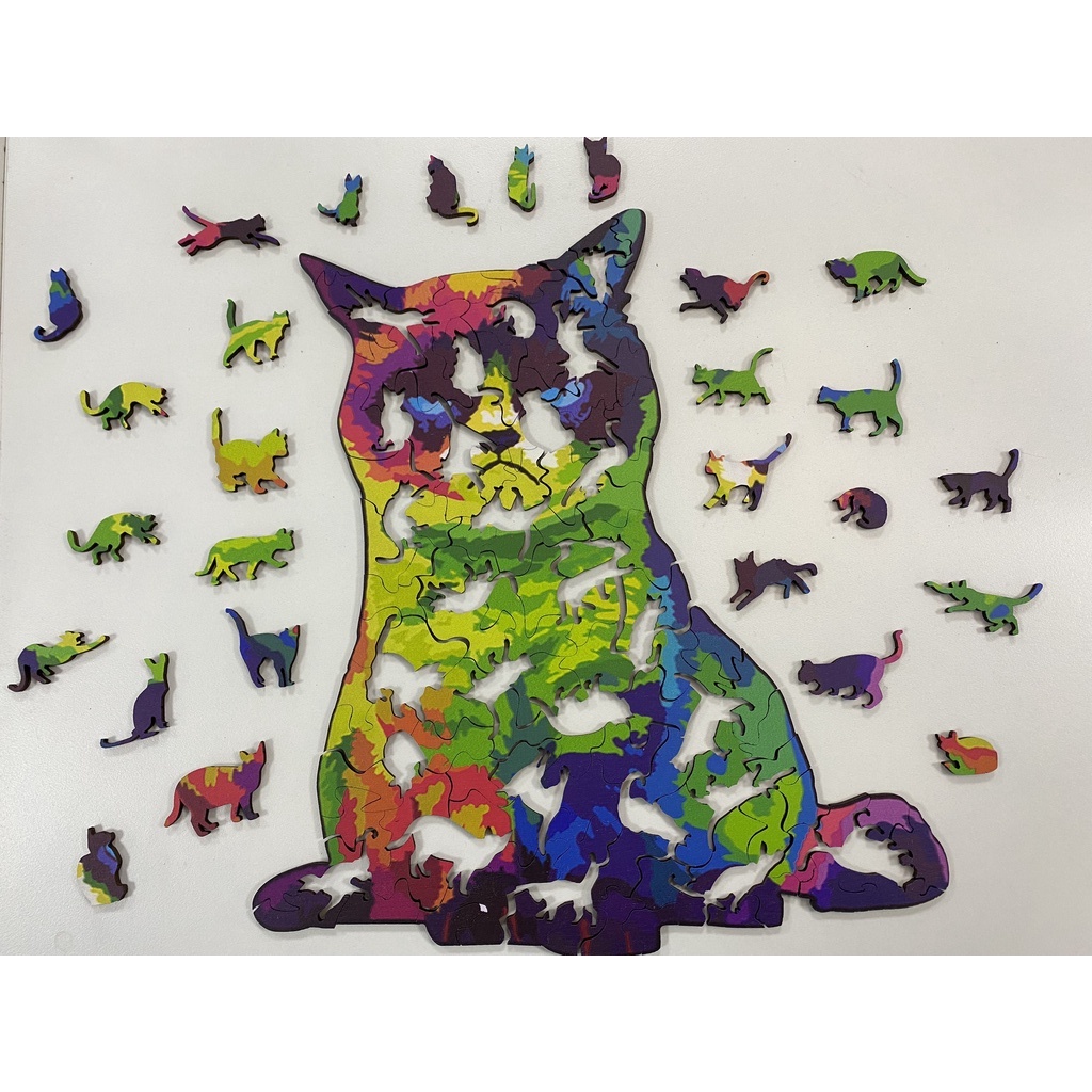 Bộ Xếp Hình Gỗ Thegioipuzzle ghép hình trí tuệ, quà tặng bạn bè mẫu Con mèo